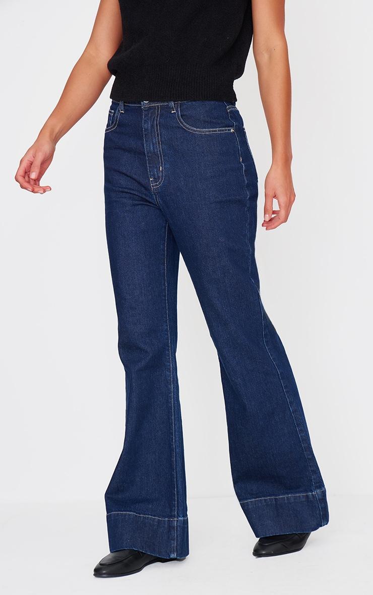 Indigo Wash Contrast Seam Flared Jeans Product Image