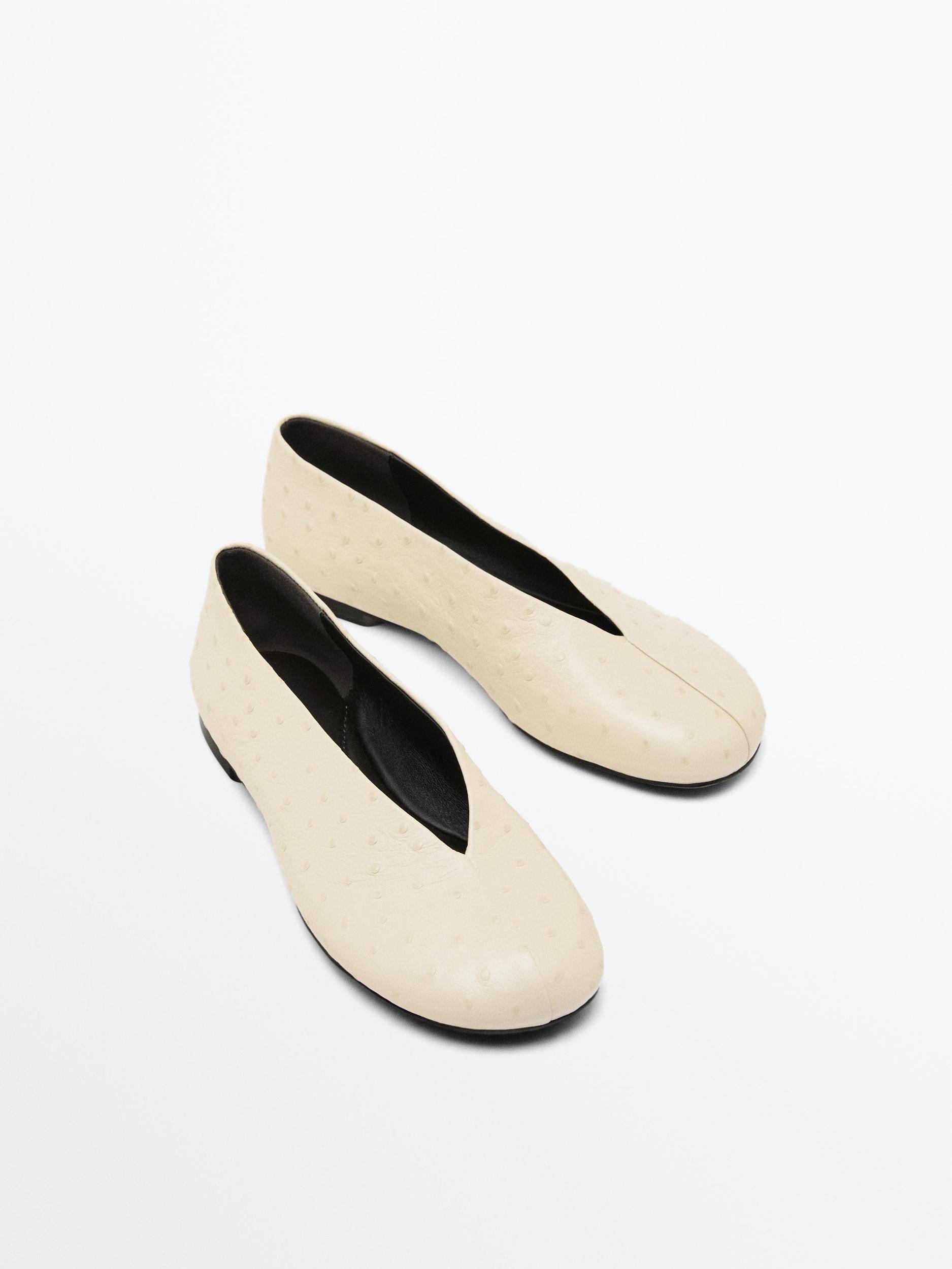 Ostrich print leather ballet flats Product Image