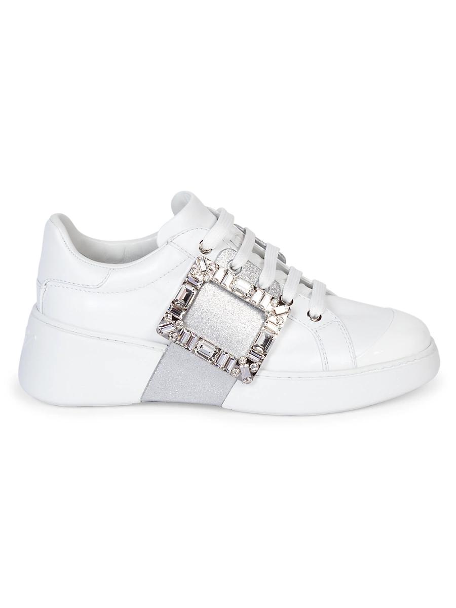 Womens Viv Glitter & Crystal Buckle Skate Sneakers Product Image