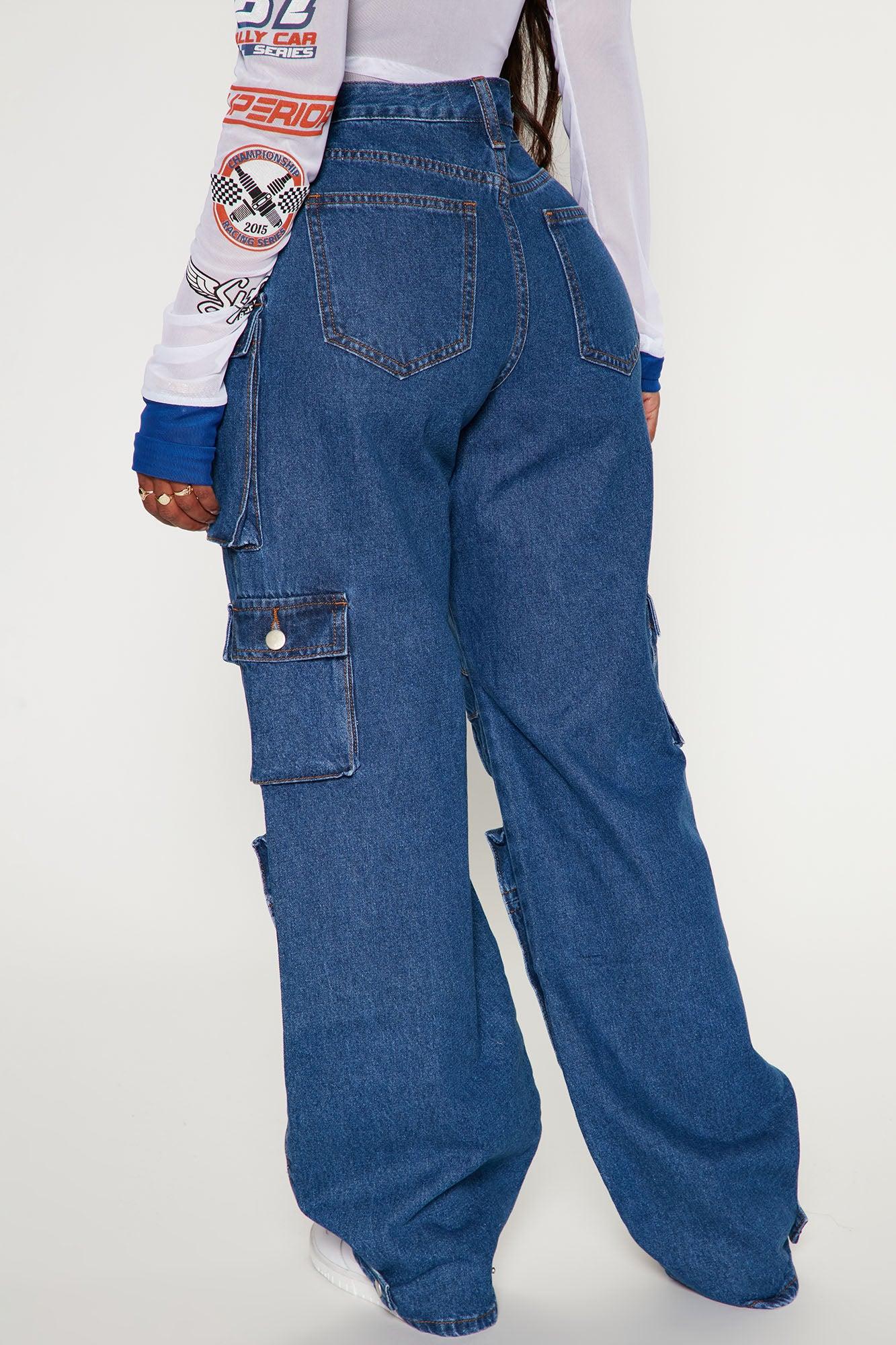 Billie Low Slung Cargo Jeans - Medium Wash Product Image