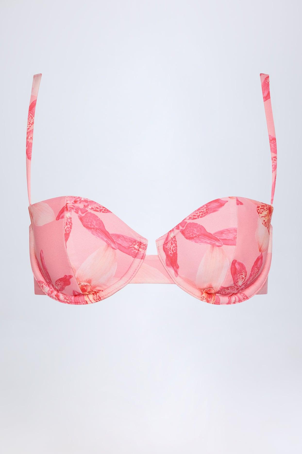 Underwired Balconette Bikini Top in Pink Orchid Print Female Product Image