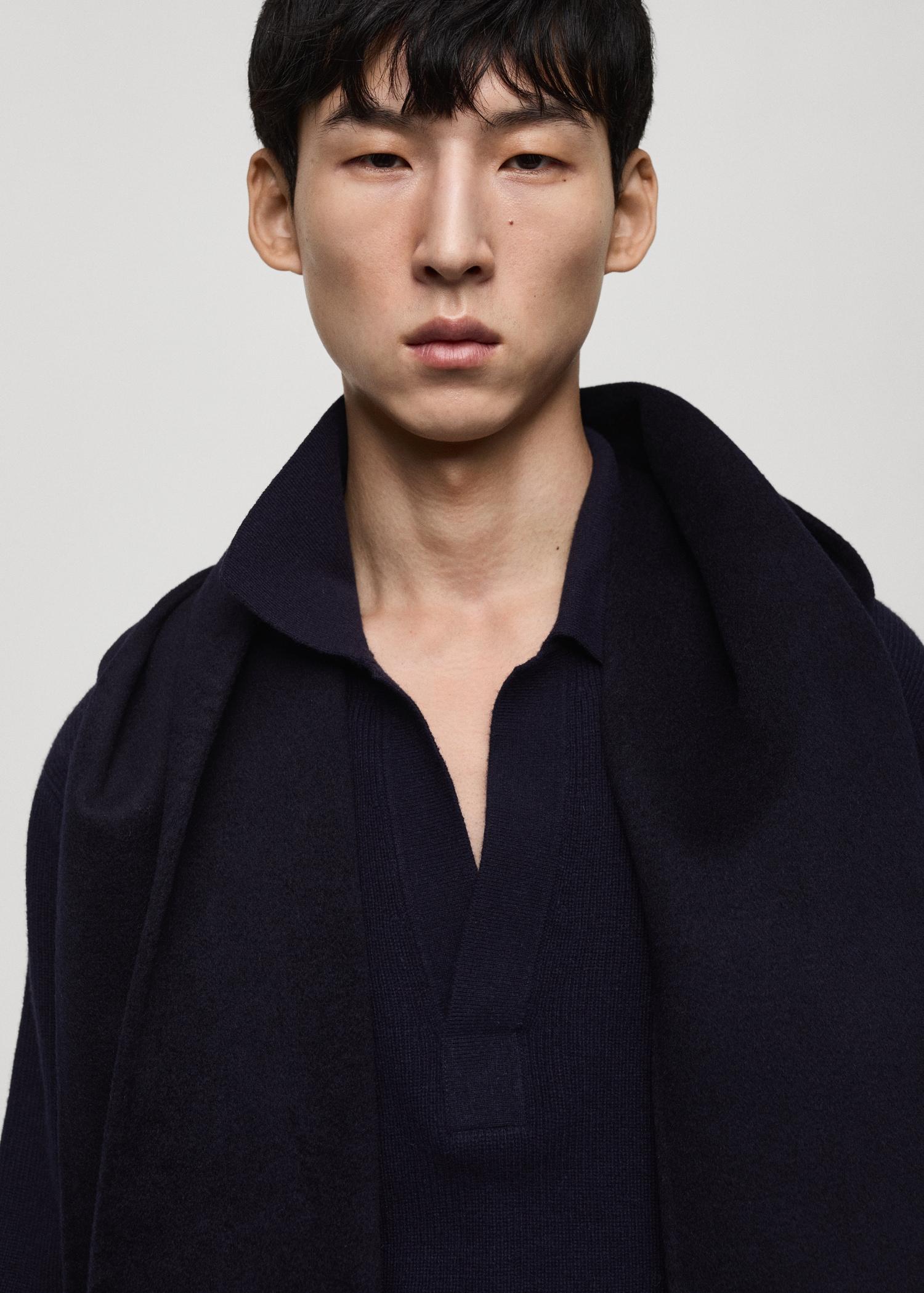 Knitted wool blend polo sweater - Men | MANGO USA Product Image