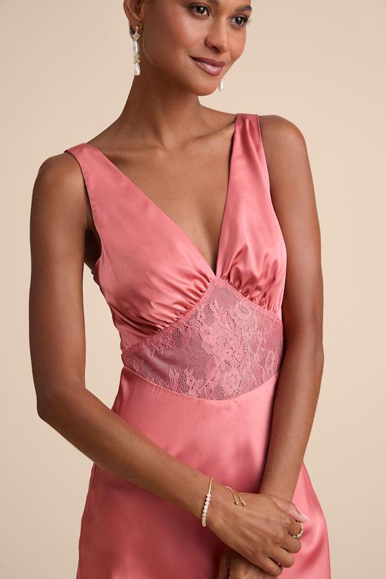 Toulouse Rusty Rose Satin Lace Maxi Dress Product Image