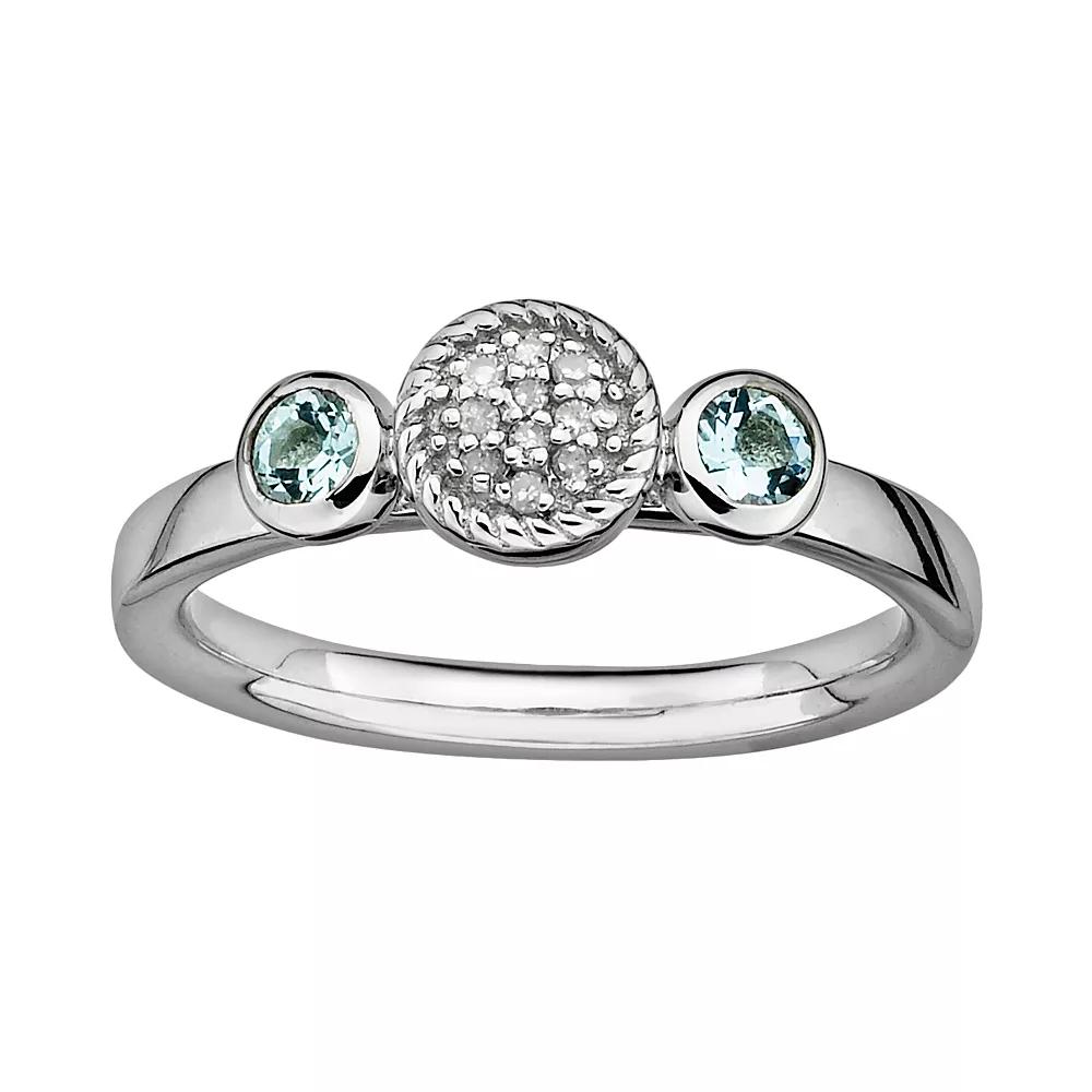 Stacks & Stones Sterling Sterling Silver Aquamarine & Diamond Accent Stack Ring, Women's, Size: 10, Blue Product Image