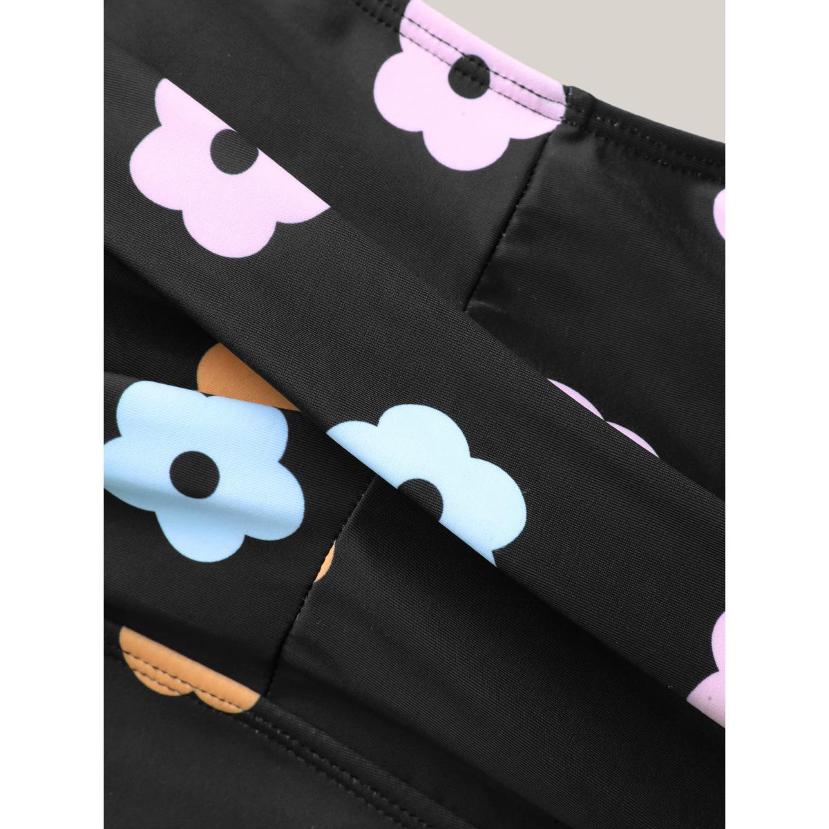 Plus Size Twist Front Floral Print Flared Swim Dress Women's Swimwear Black Resort Bodycon U-neck High stretch Curve Swim Dresses BloomChic 14-16/1X Product Image