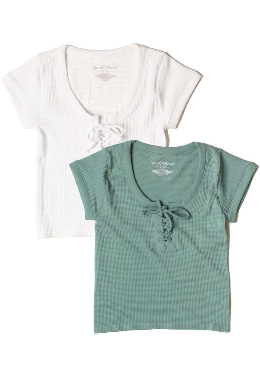 Waffle Knit Lace Up Seamless Tee Product Image
