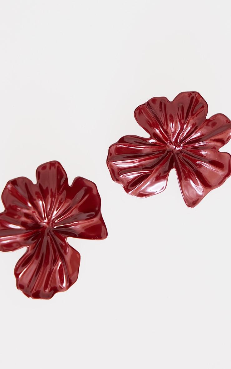 Burgundy Flower Statement Stud Earrings Product Image