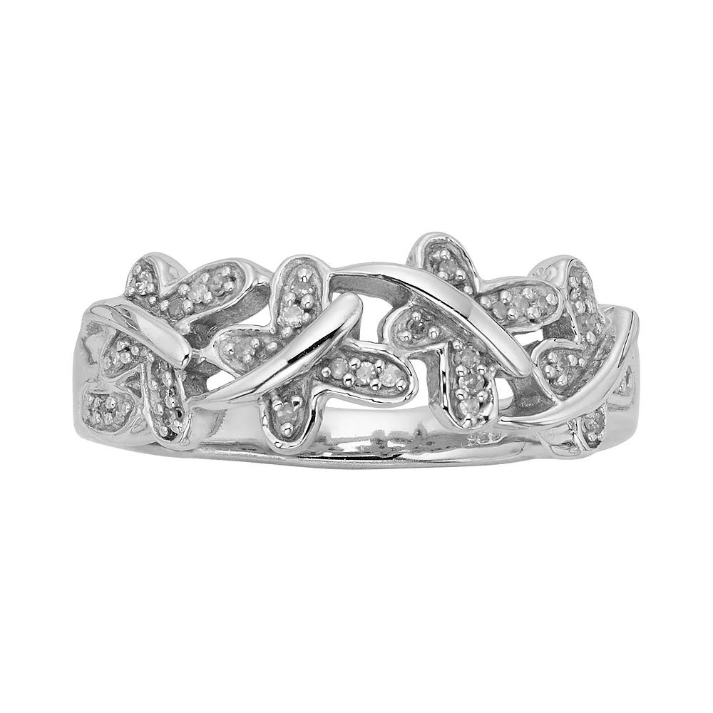 Jewelexcess Sterling Silver 1/10-ct. T.W. Diamond Butterfly Ring, Women's, Size: 6, White Product Image
