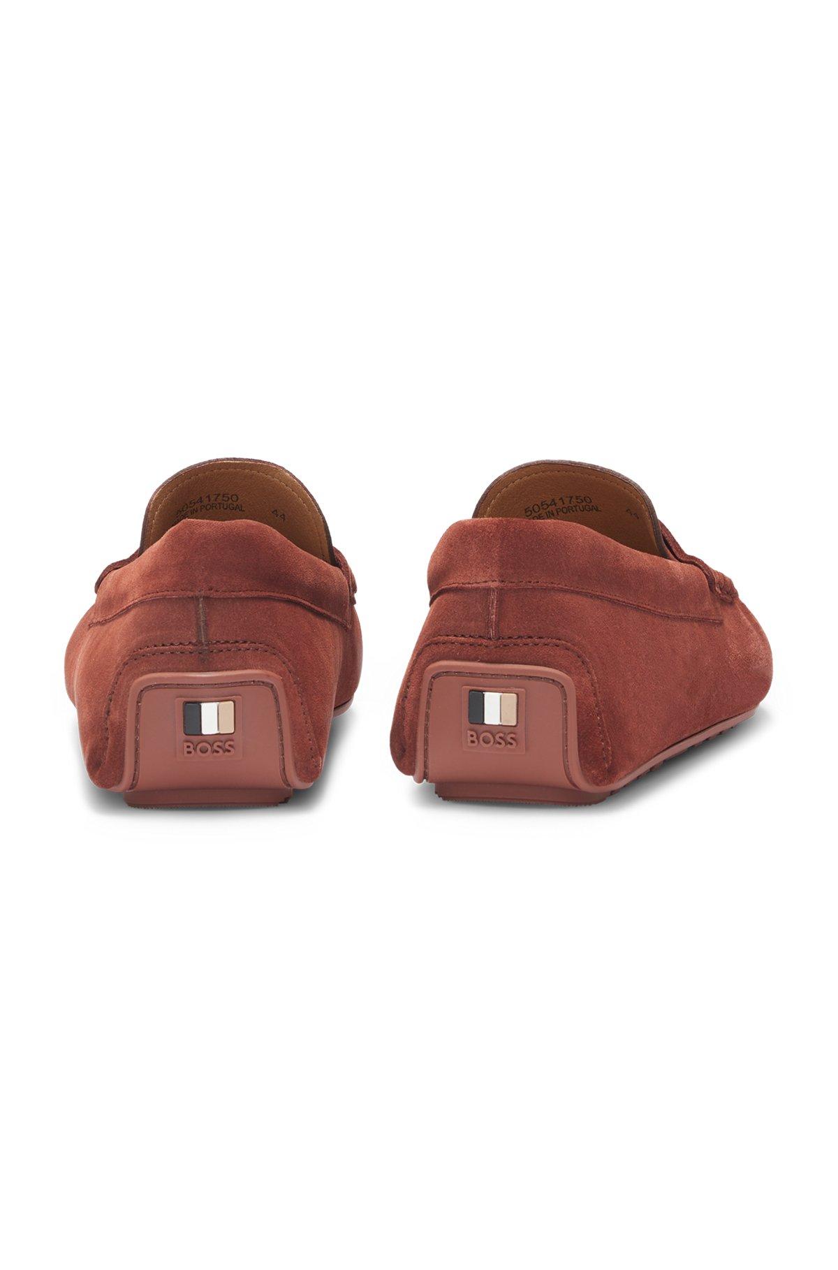 BOSS - Portuguese-crafted moccasin loafers in suede with penny trim - Brown Product Image