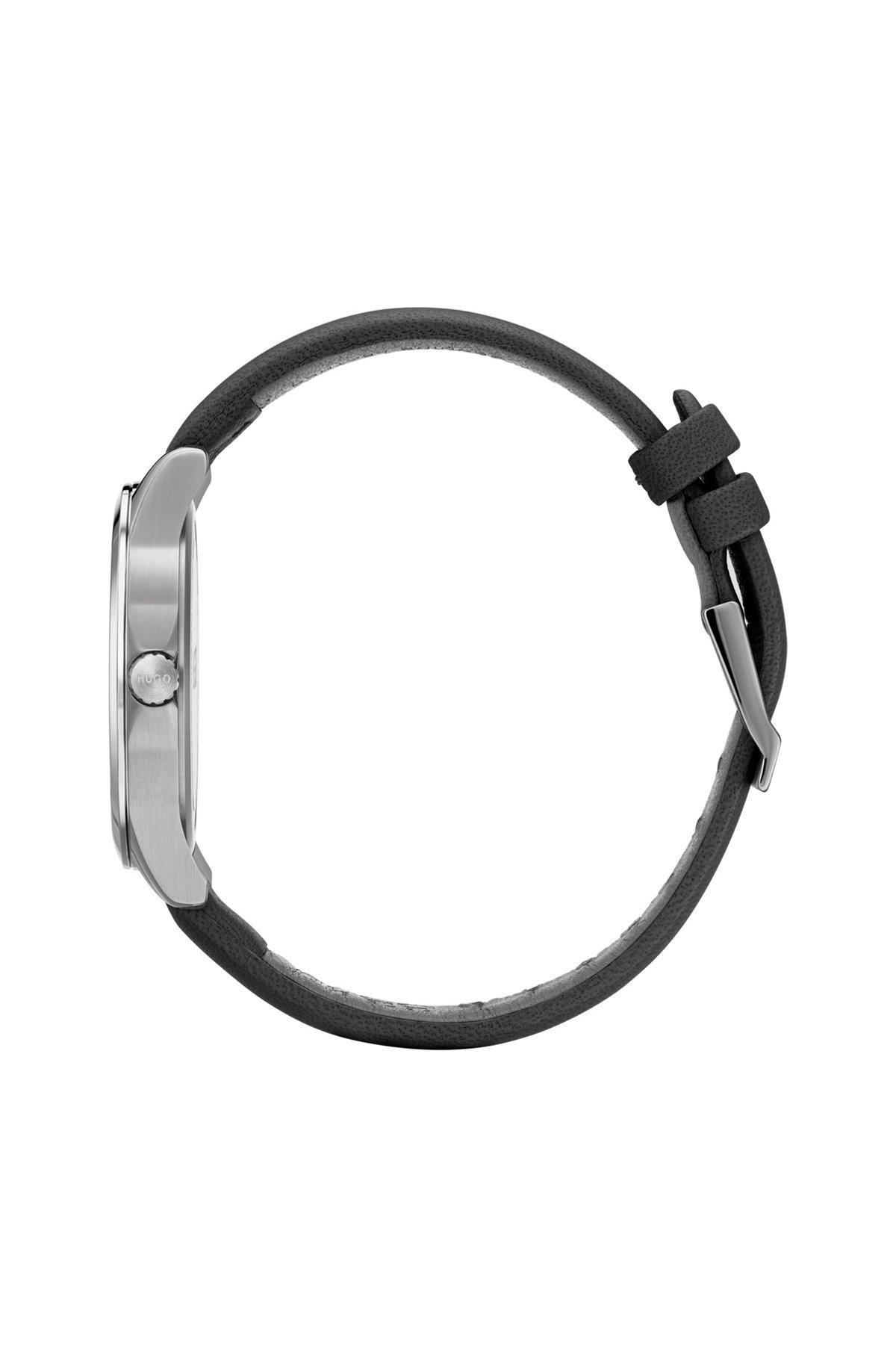 HUGO - Leather-strap watch with embossed-dot reverse-logo dial Product Image