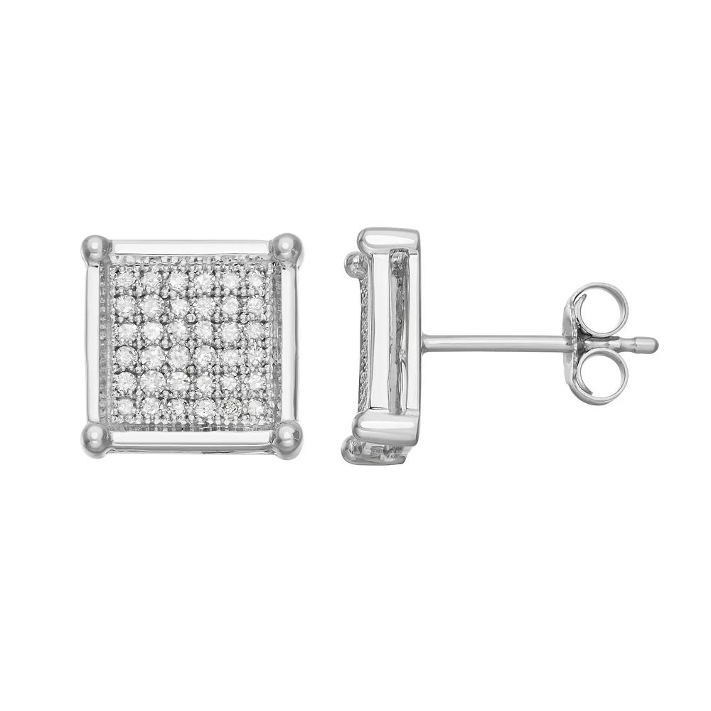 10k White Gold 1/3 Carat T.W. Diamond Square Stud Earrings, Women's, 10k Whgold Product Image