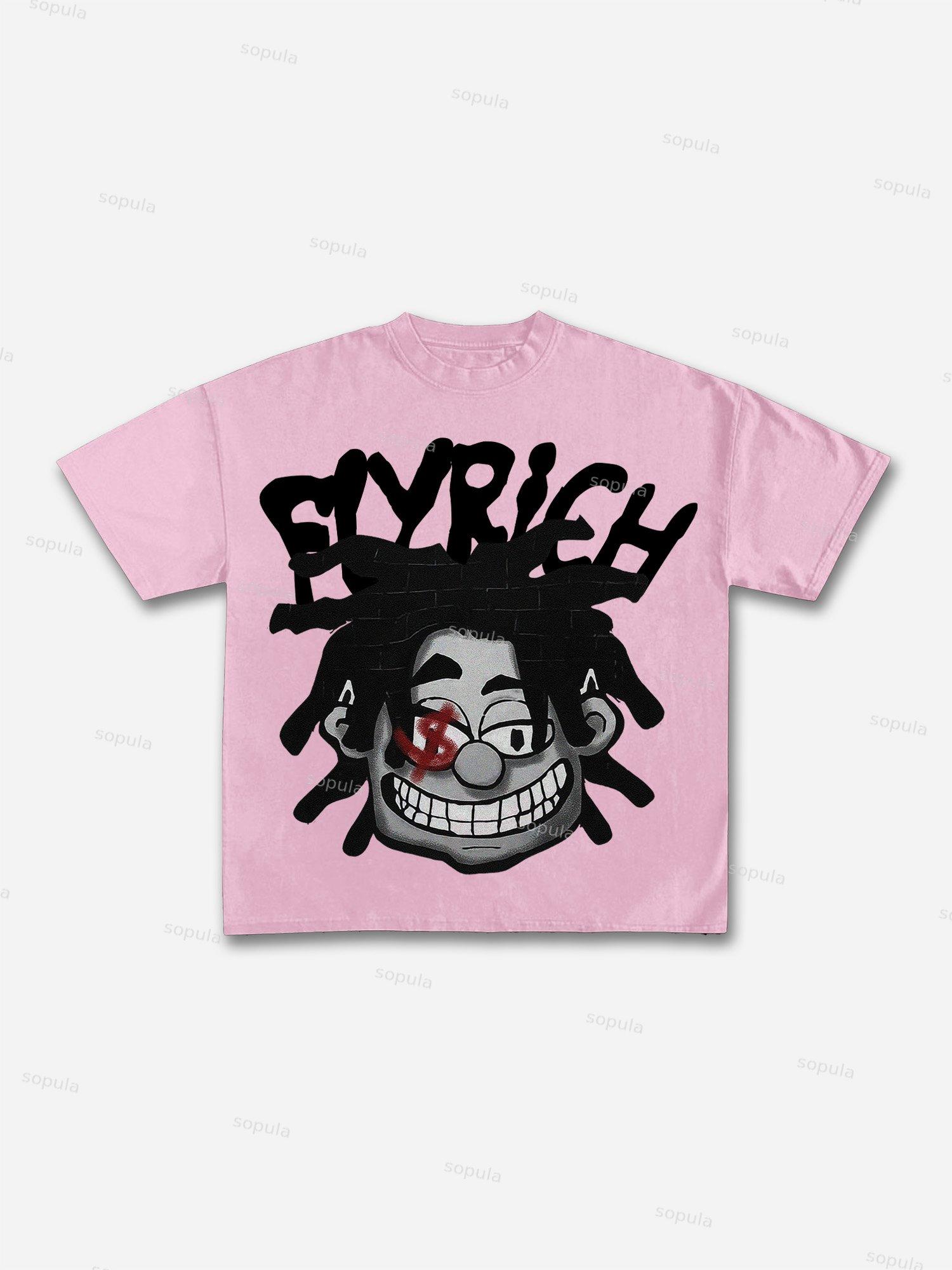 Big Face Graphic Fly Rich Print Cotton T-shirt Product Image