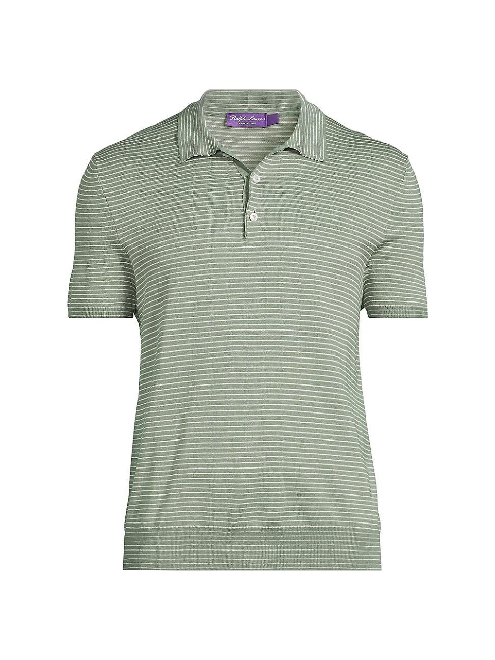Mens Striped Silk-Cotton Polo-Collar Sweater Product Image