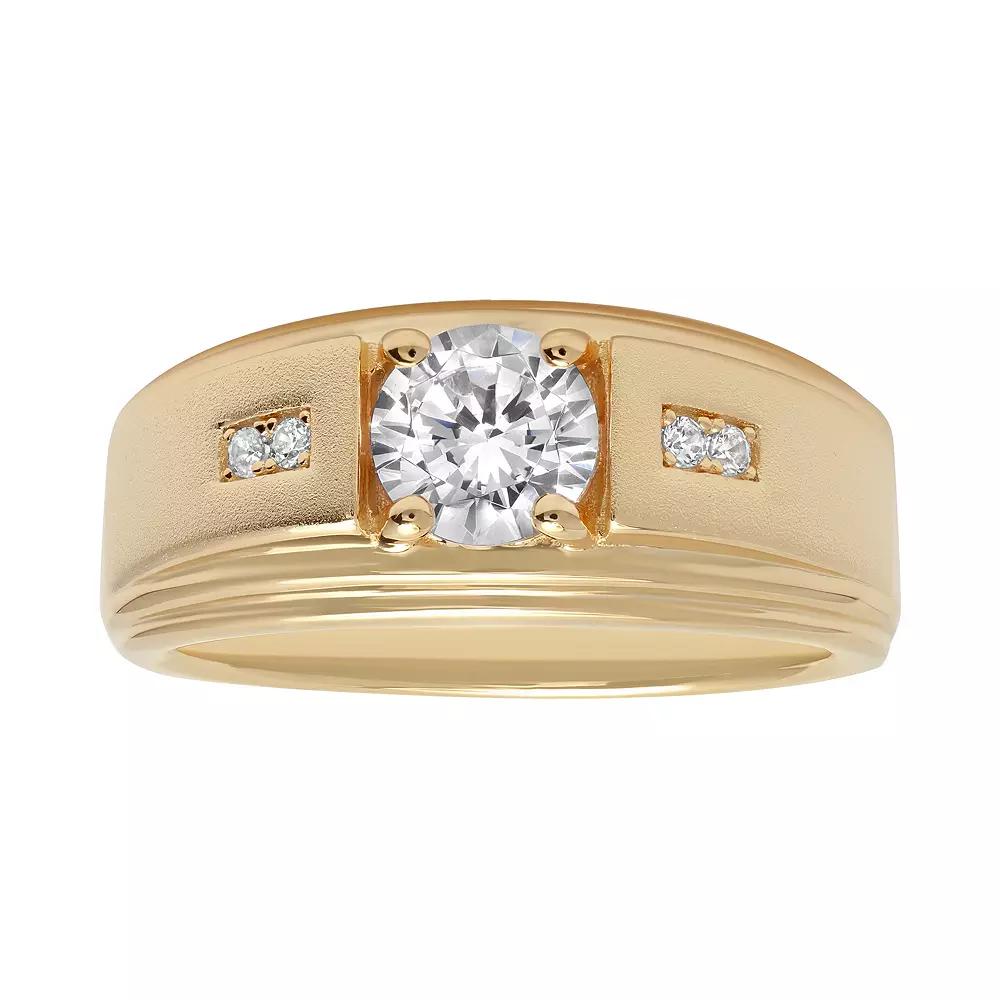 Men's 14K Gold over Silver Cubic Zirconia Grooved Ring, Size: 10, Gold Tone Product Image