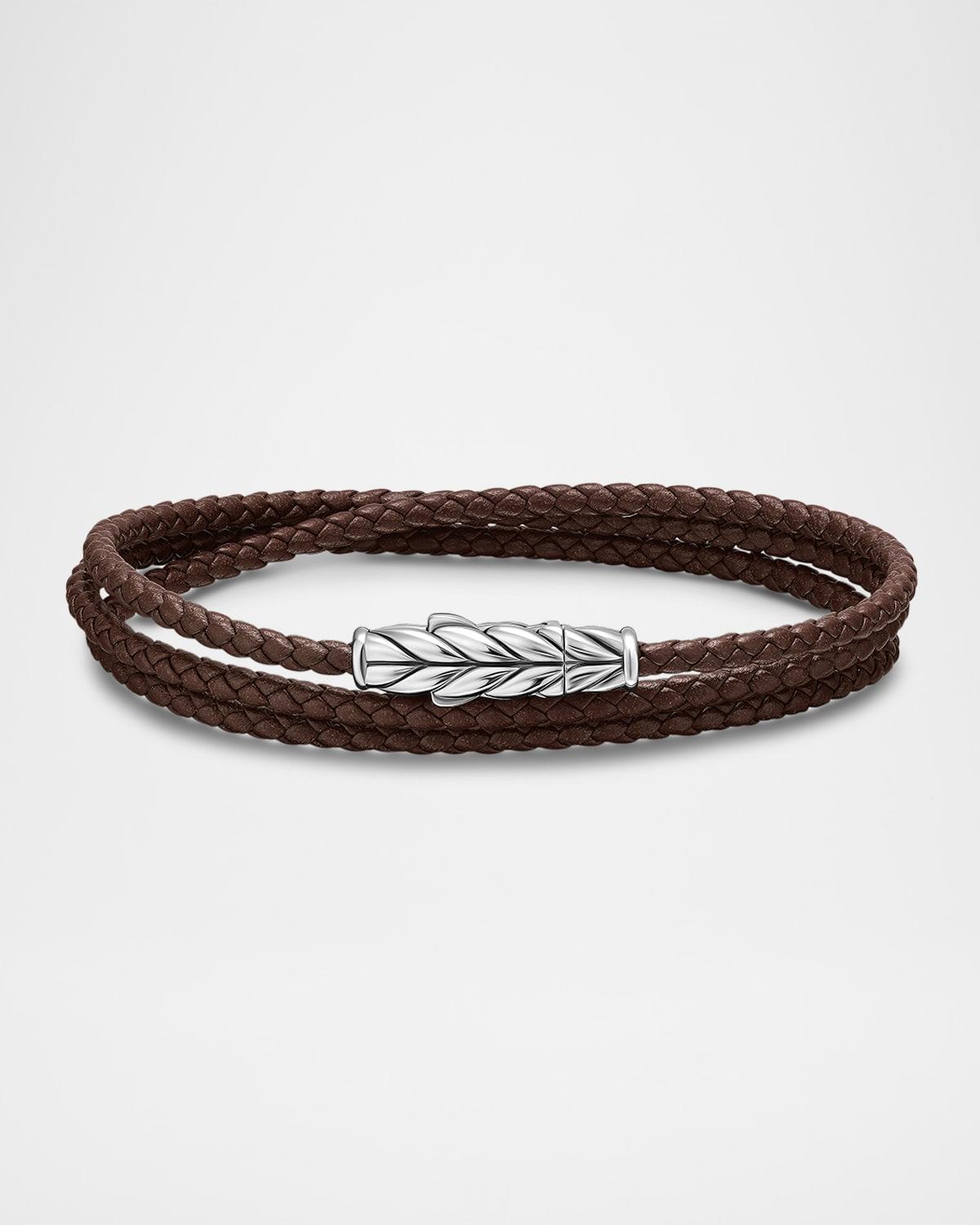 Men's Chevron Wrap Bracelet in Leather with Silver Product Image