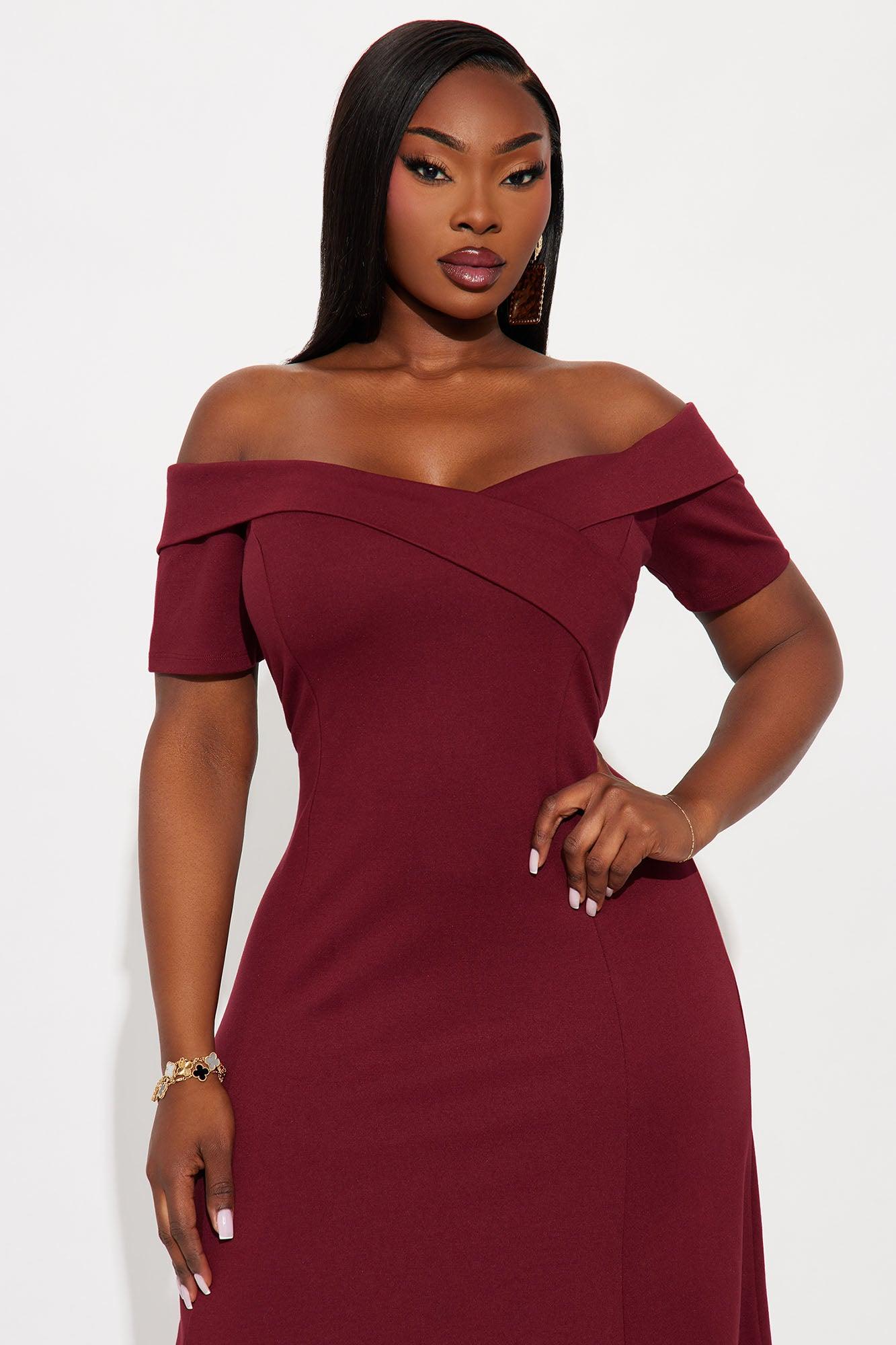 Addison Short Sleeve Ponte Midi Dress - Wine Female Product Image