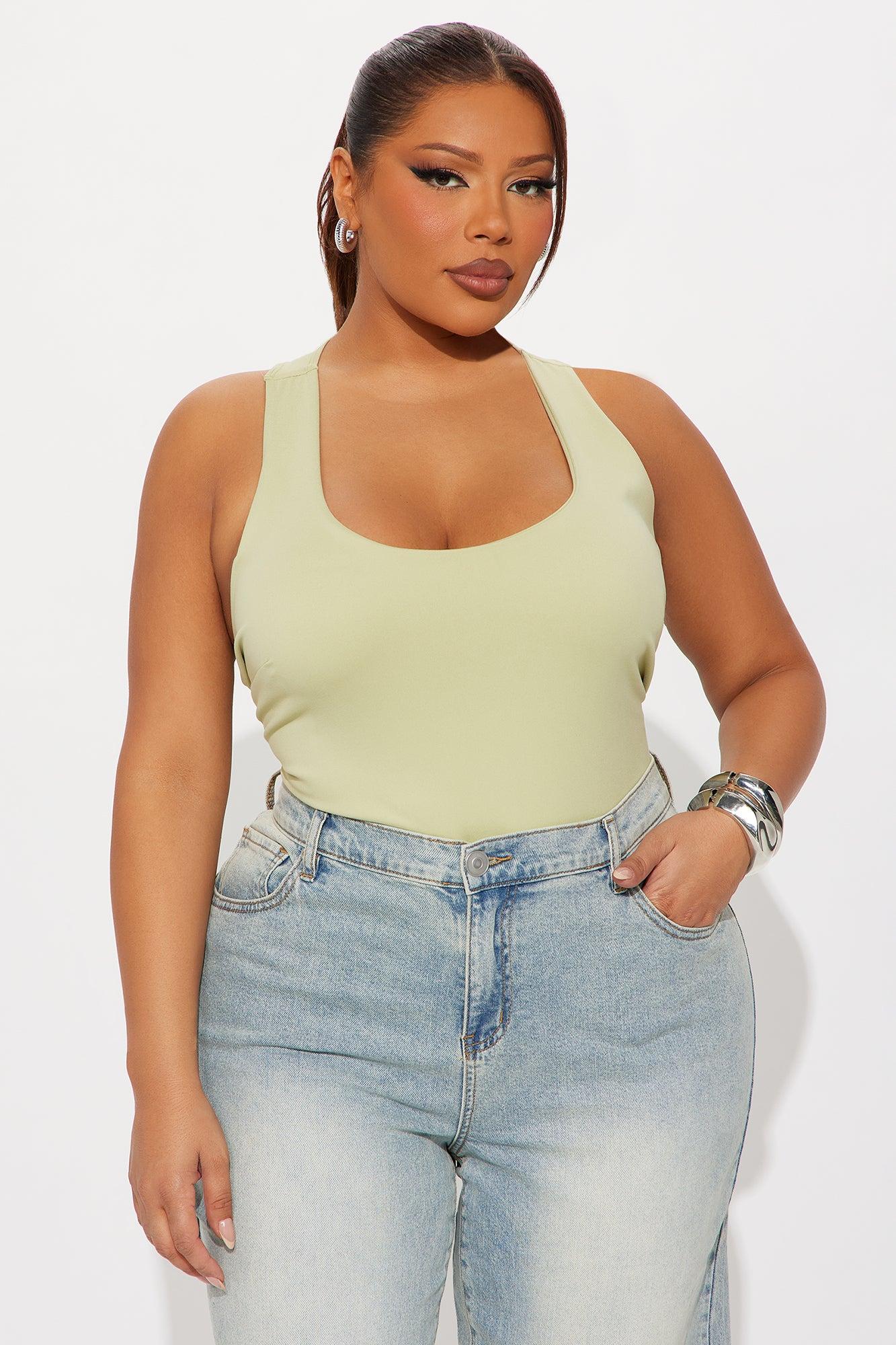 Sarafiena Double Lined Scoop Neck Bodysuit - Sage Female Product Image
