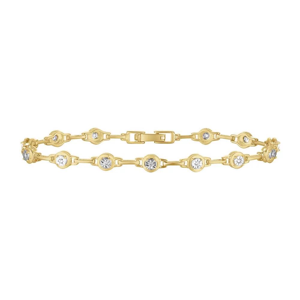 14k Gold Over Silver 1/8 Carat T.W. Diamond Bracelet, Women's, Size: 7.25", Gold Tone Product Image