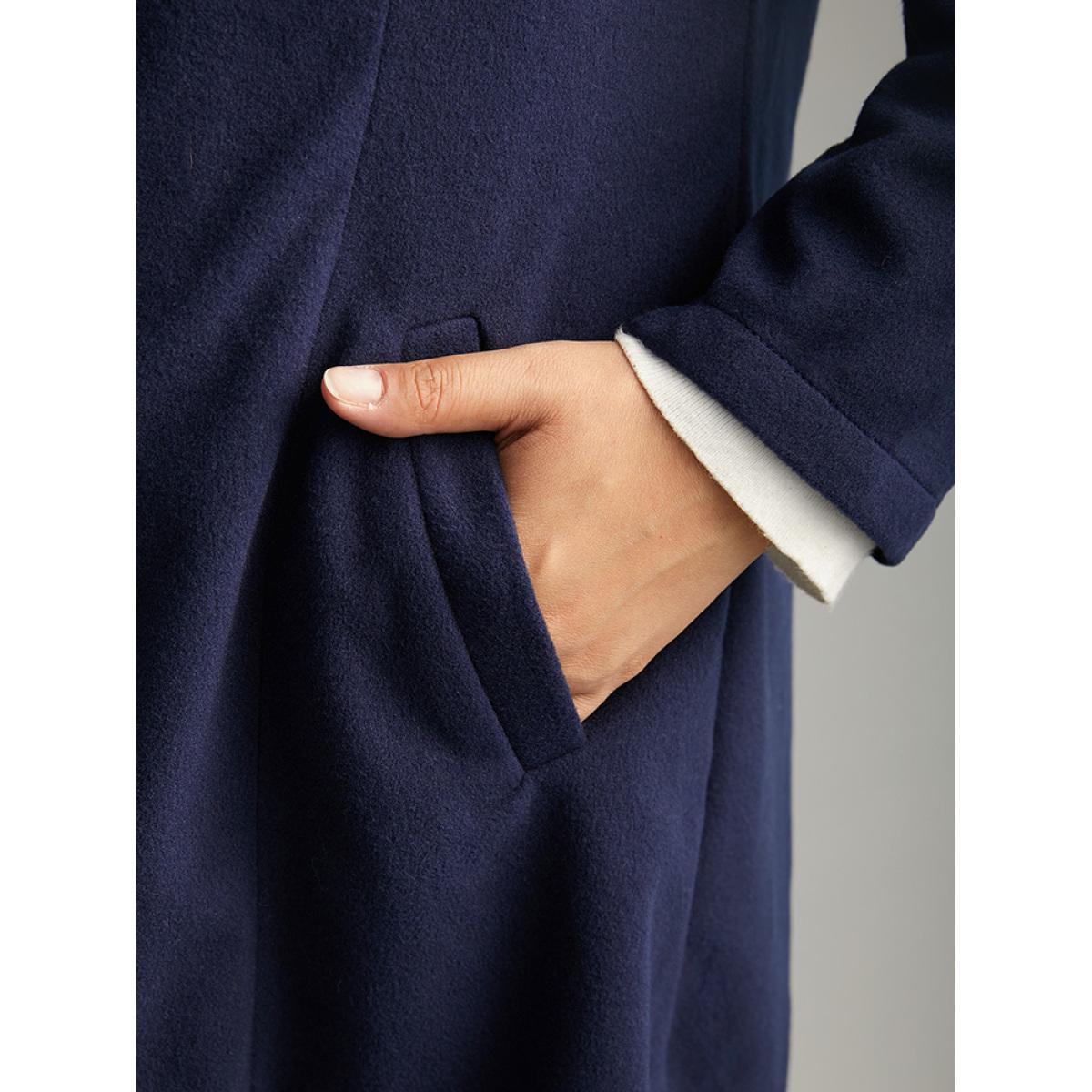 Plus Size Solid Metal Detail Lapel Collar Coat Women DarkBlue Casual Plain Ladies Dailywear Winter Coats BloomChic 18-20/2X Product Image