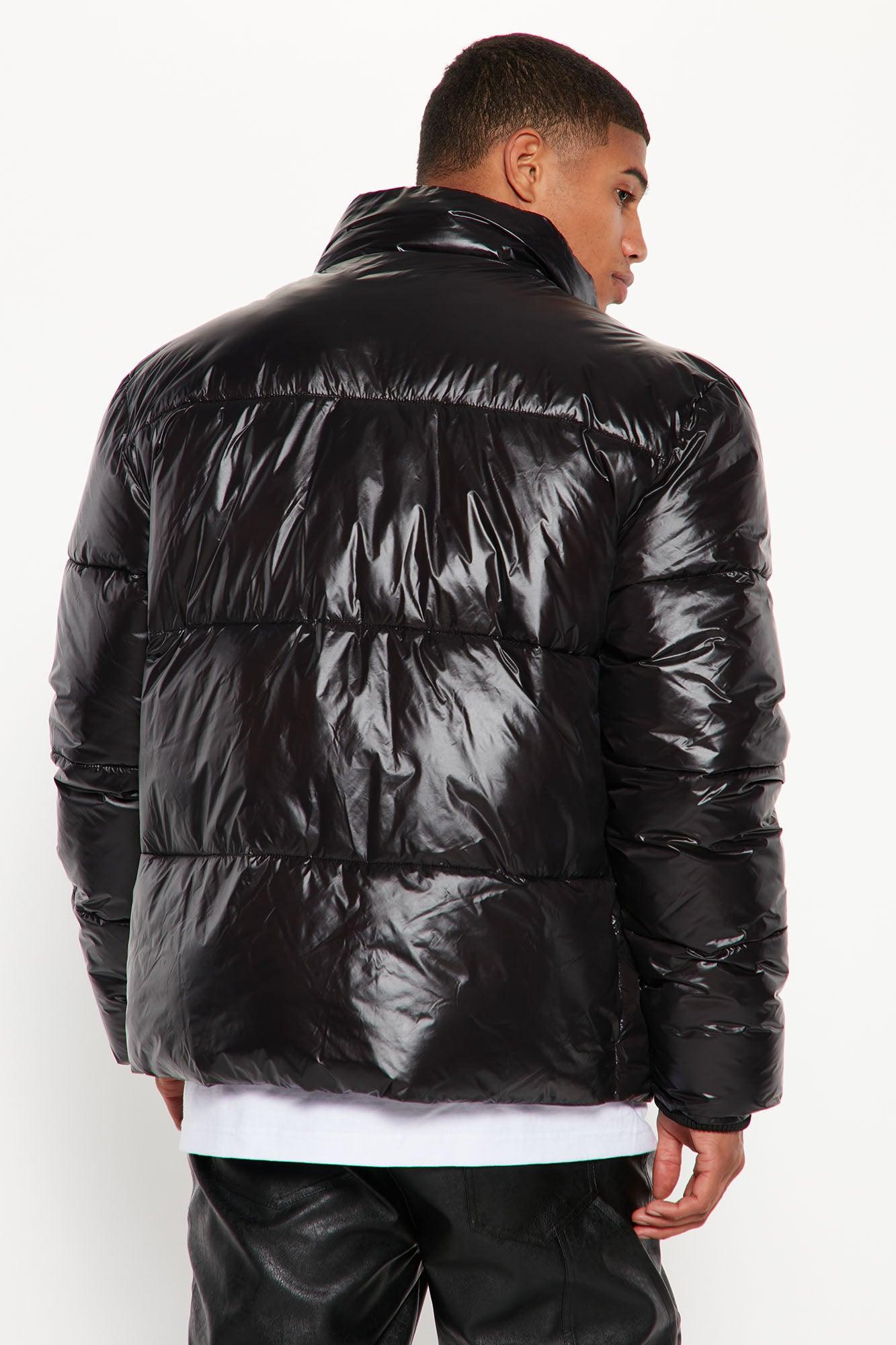 High Collar Gloss Puffer Jacket - Black Product Image