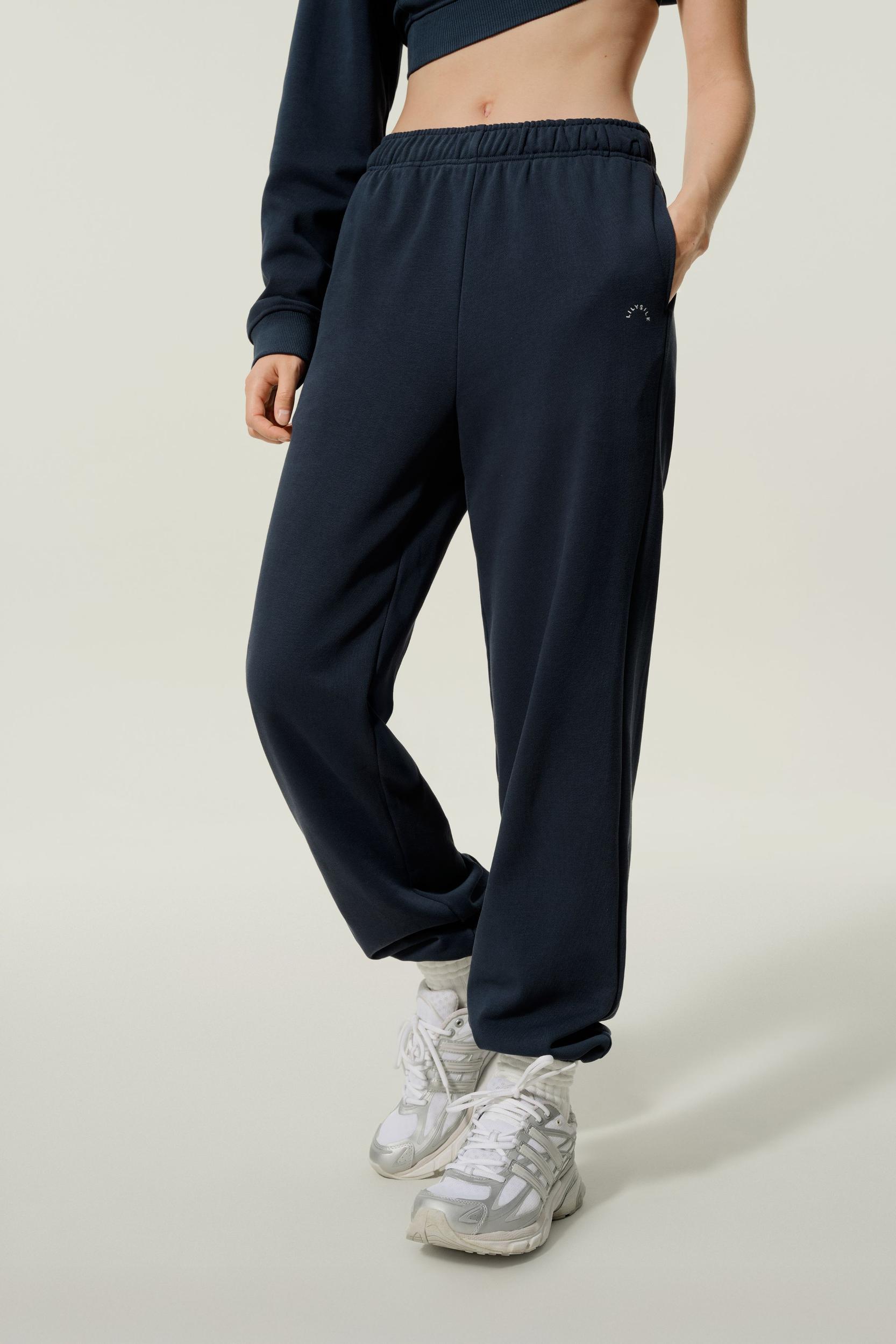 LILYSILK Women's Silk-Infused Cotton Relaxed Fit Cuffed Joggers, Navy, XS Product Image