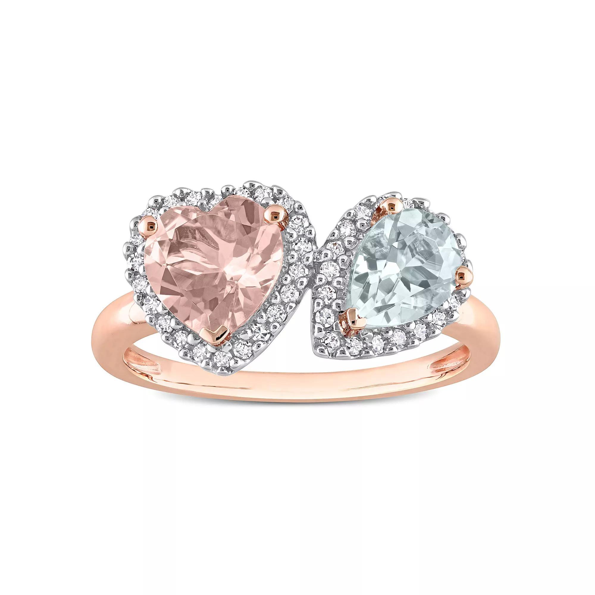 Stella Grace 10k Rose Gold Morganite, Aquamarine & 1/5 Carat T.W. Diamond Heart Ring, Women's,  Product Image