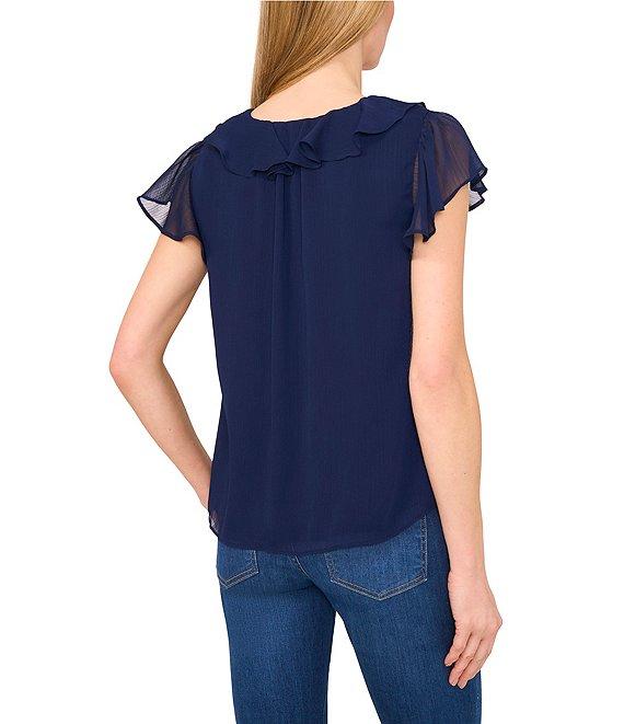CeCe Ruffle V-Neck Short Flutter Sleeve Blouse Product Image