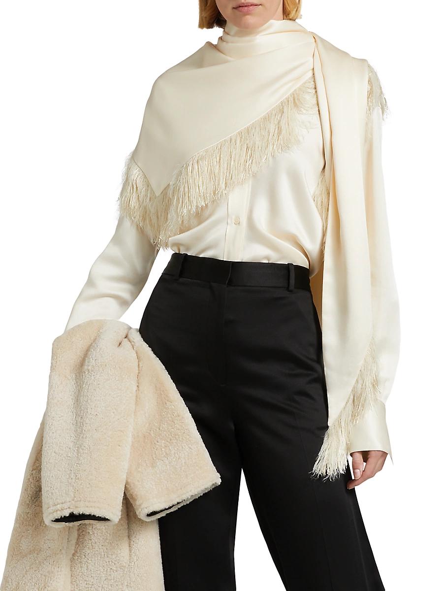 Womens Fringed Charmeuse Triangle Scarf Product Image