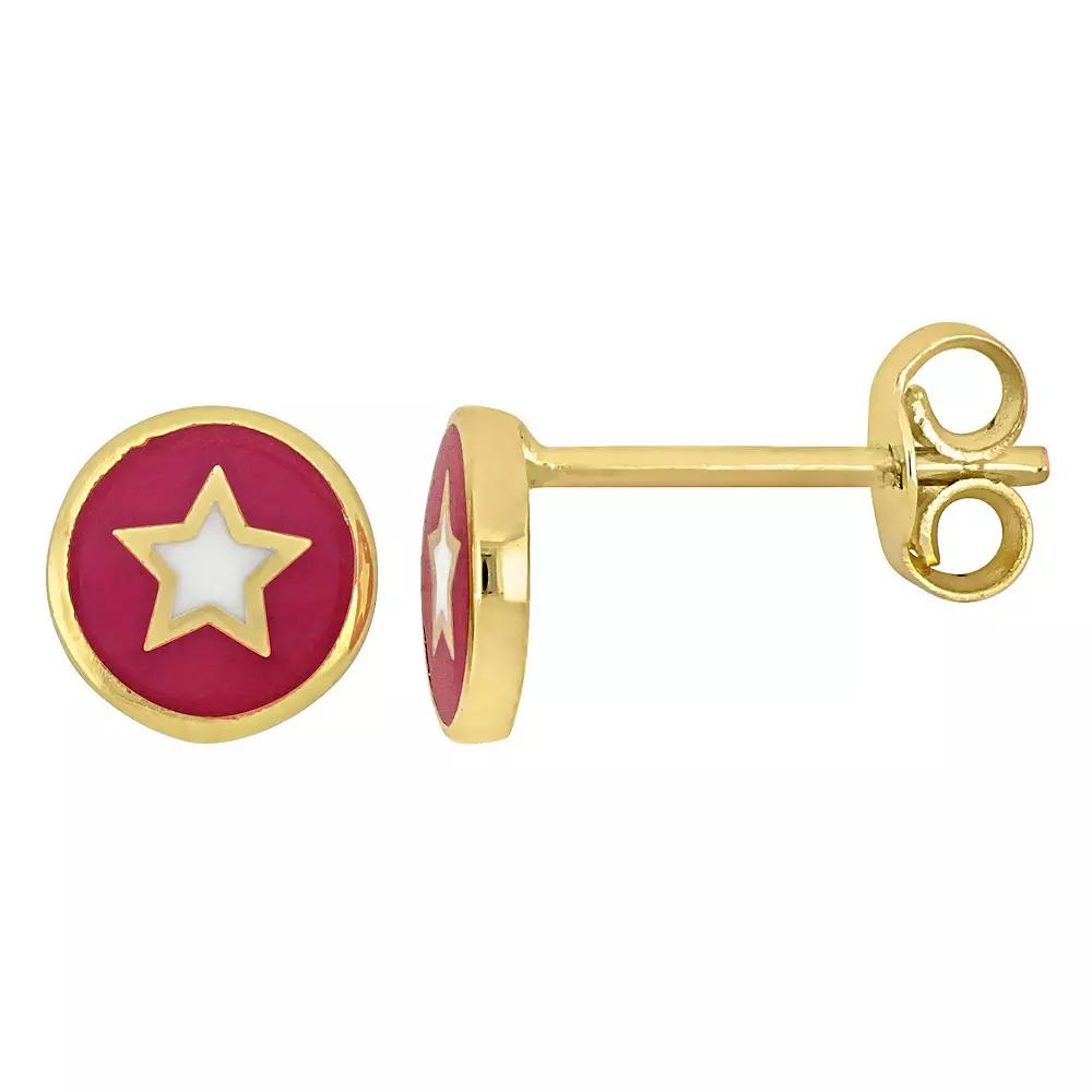 Stella Grace 14k Gold Pink & White Enamel Star Medallion Stud Earrings, Women's Product Image
