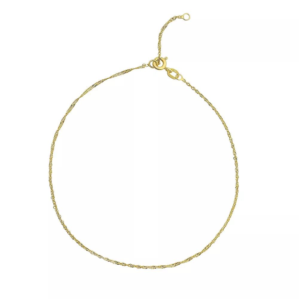 Taylor Grace 10k Gold Diamond Singapore Chain Anklet, Women's, Size: 10" Product Image