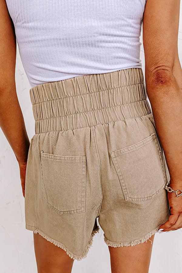 The Gabby High Waist Mineral Wash Shorts In Khaki Product Image