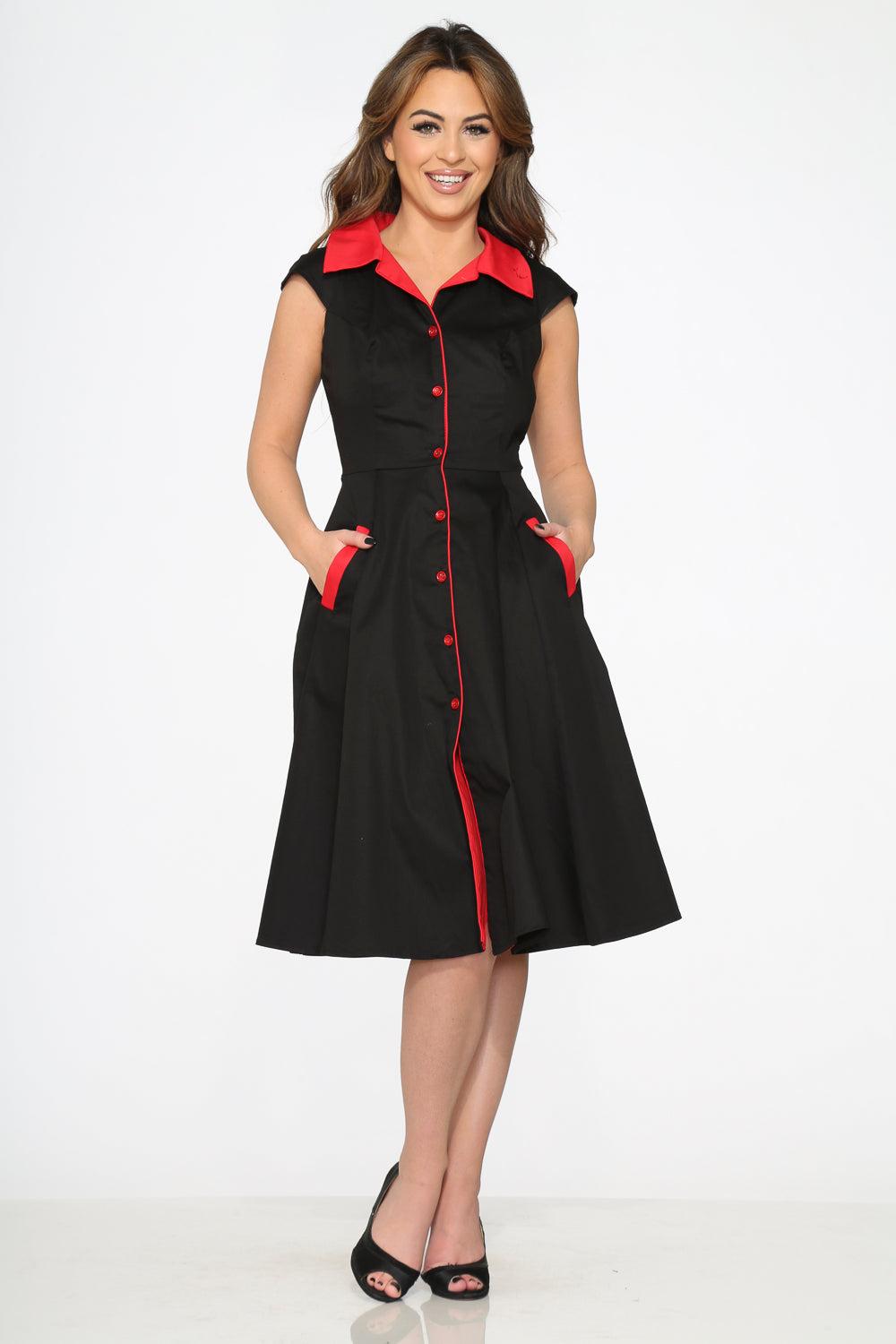 Black Red Trim Swing Dress Product Image