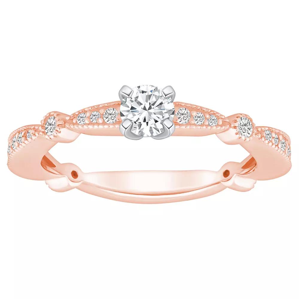 Alyson Layne 14k Gold 1/2 Carat T.W. Diamond Round Cut Scalloped Band Engagement Ring, Women's, Size: 5, 14k Two Tone Rose Gold Product Image