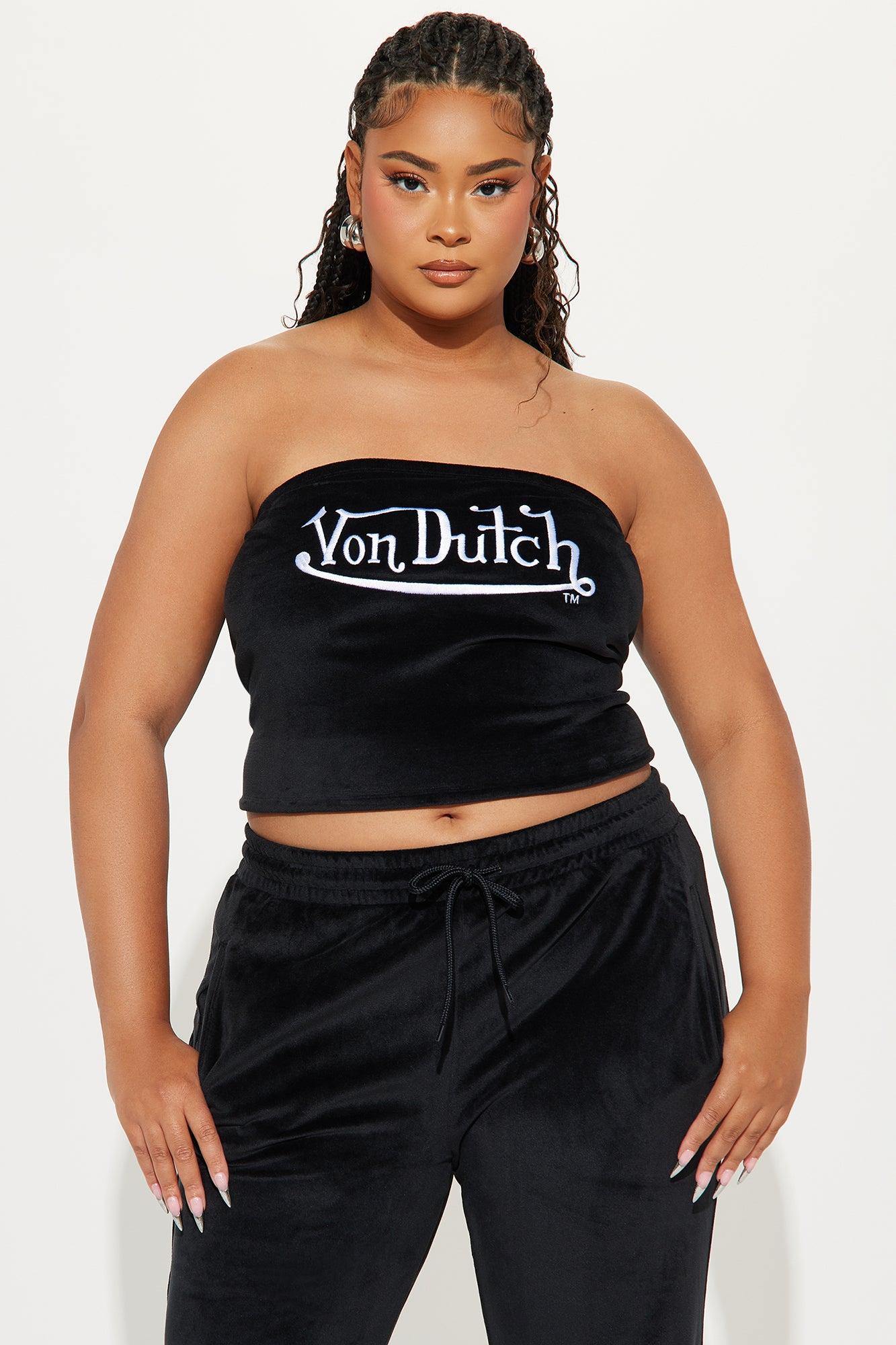 Von Dutch Velour Tube Top - Black/White Product Image