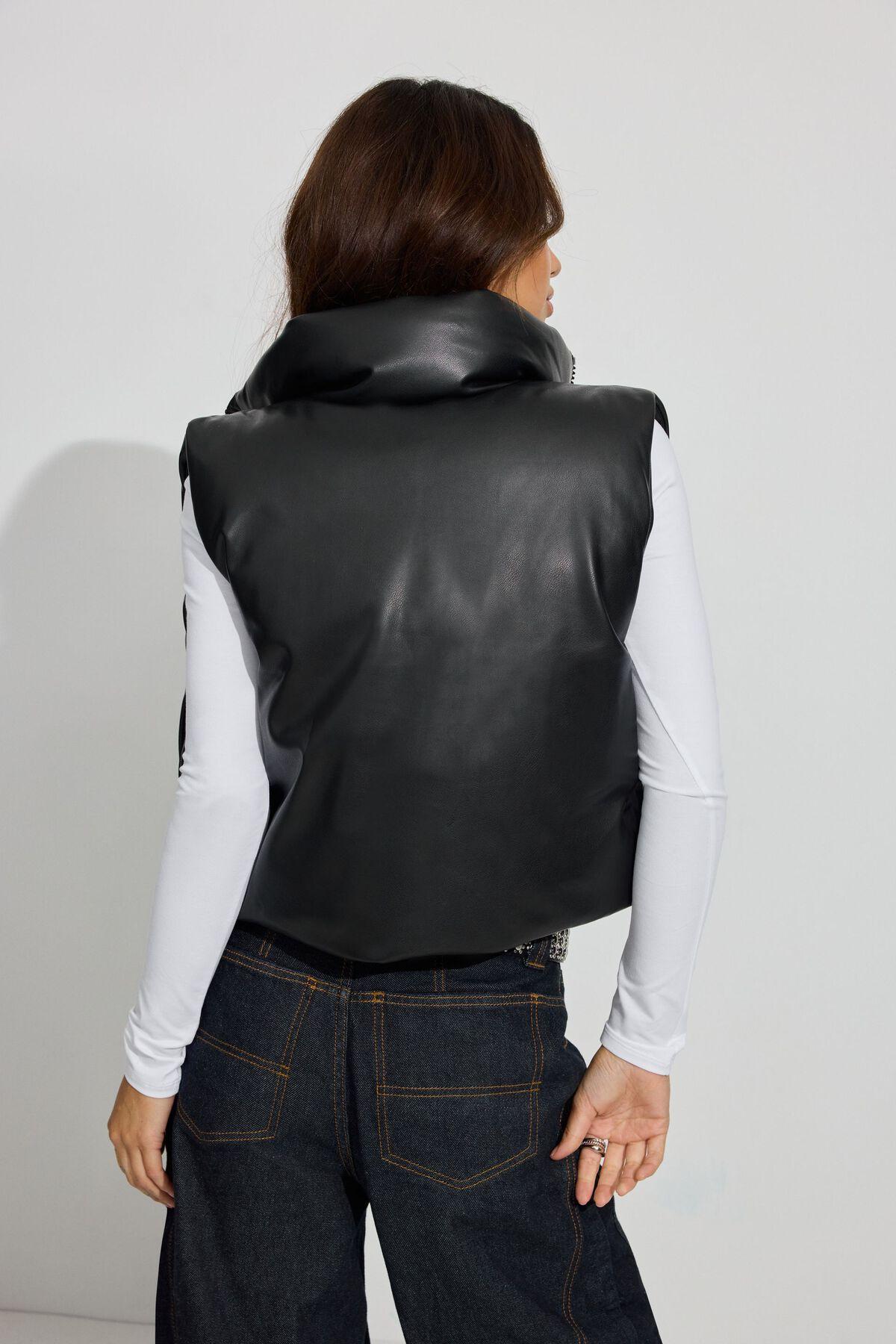 Faux Leather Mini Puff Vest Product Image