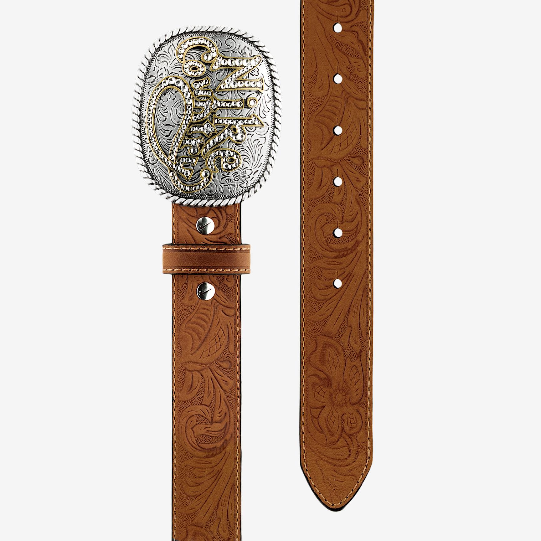 Nike Country Men's Rhinestone Plaque Buckle Embossed Leather Belt Product Image