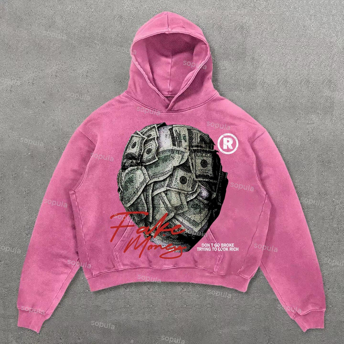 Sopula Don't Go Broke Trying To Look Rich Graphic Washed Oversized Hoodie Product Image