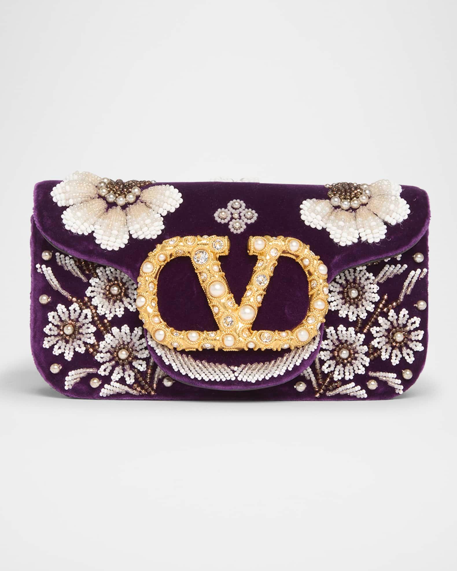 Loco Small Peonies Beaded Velvet Shoulder Bag Product Image