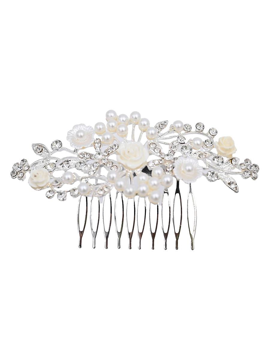 Womens Rhinestone Pearl and Floral Hair Comb Product Image