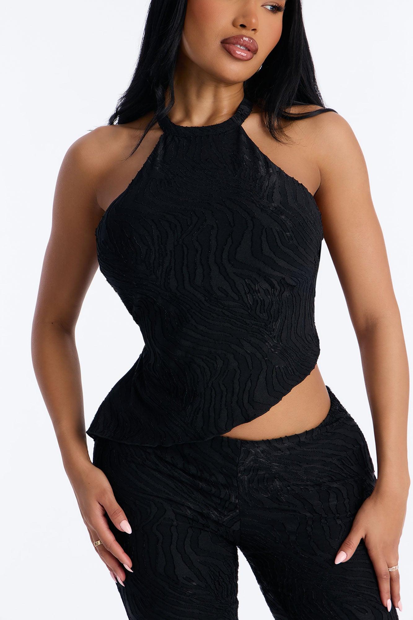 So In Love Textured Halter Flare Pant Set - Black Female Product Image