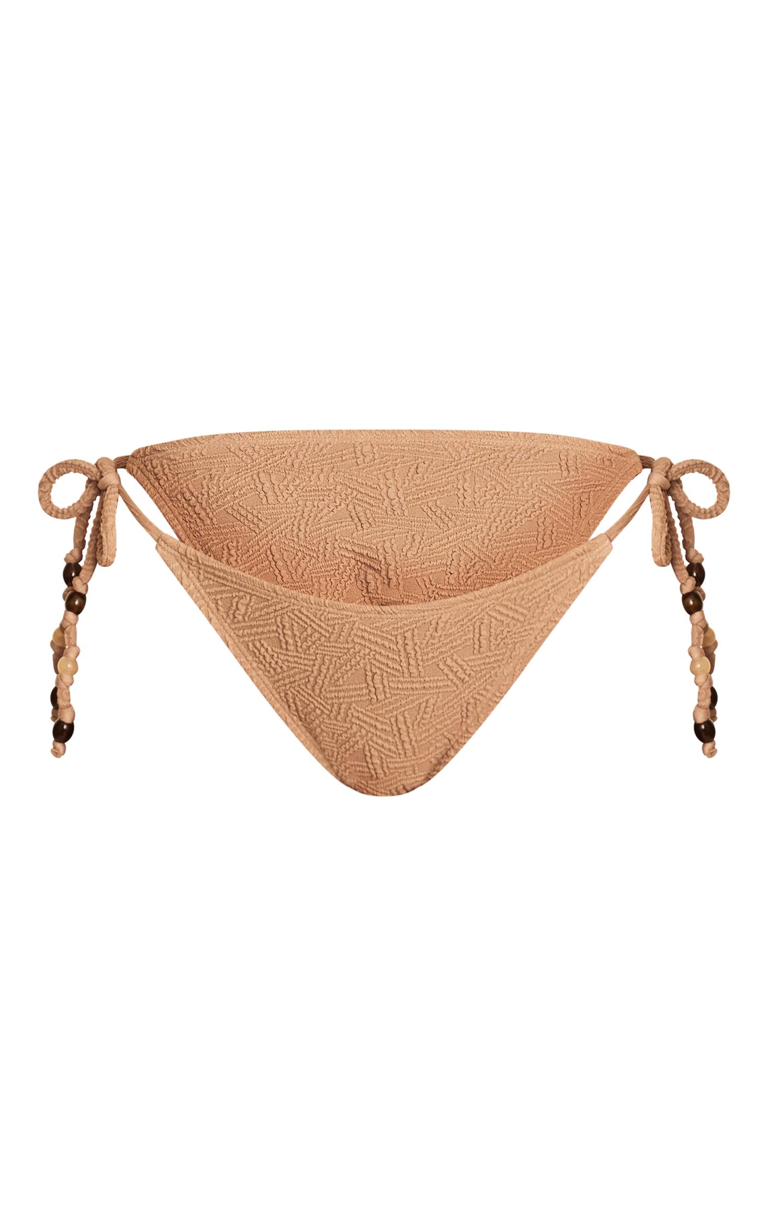 Stone Textured Bead Trim Tie Side Bikini Bottoms Product Image