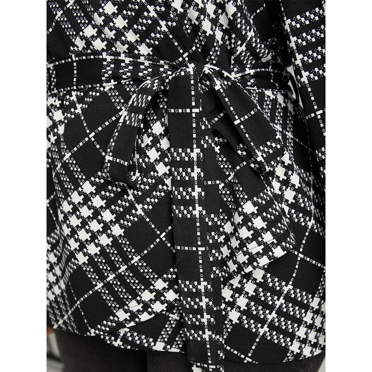 Plus Size Plaid Belted Asymmetrical Hem Coat Women Black Elegant Belted Ladies Dailywear Winter Coats BloomChic 18-20/2X Product Image