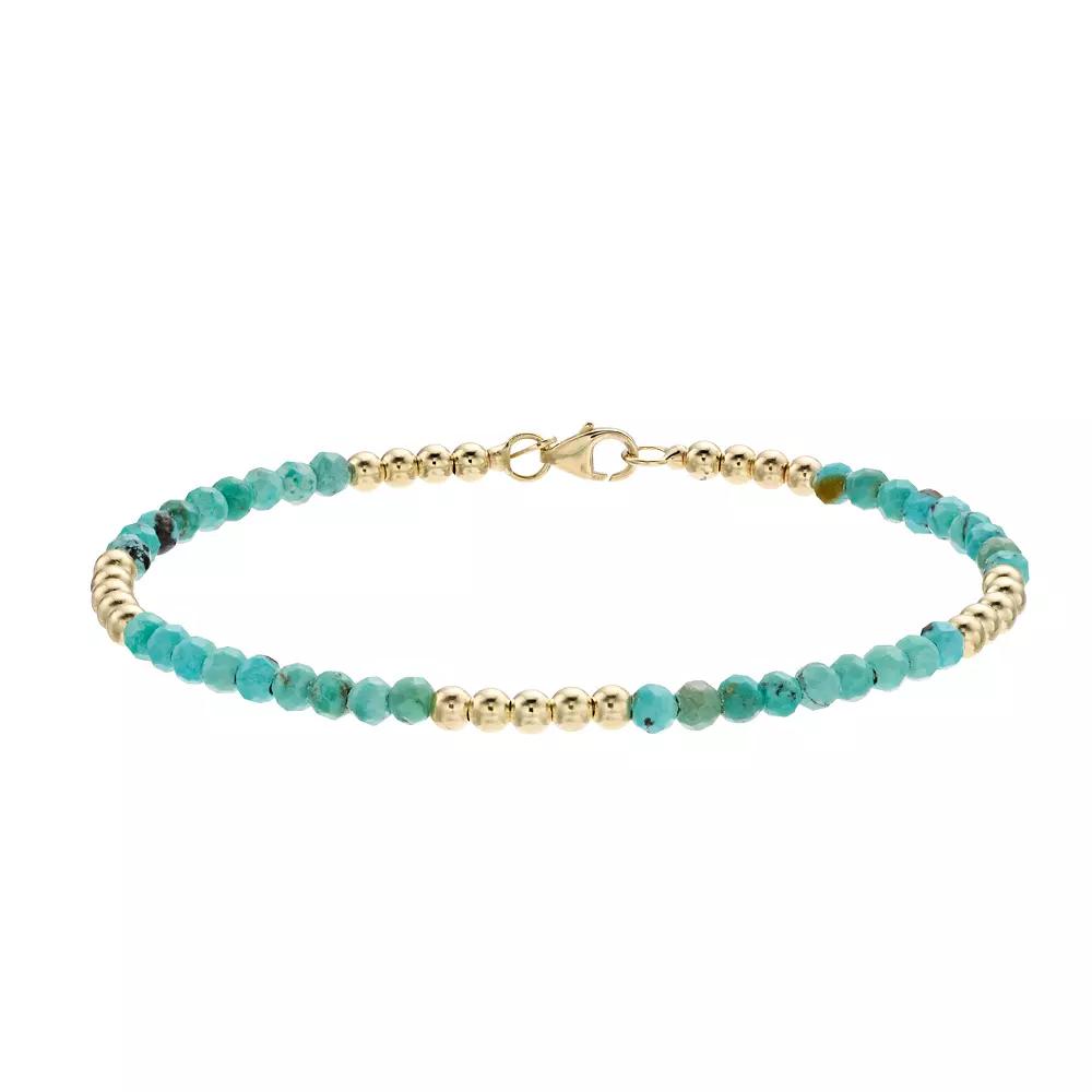 14k Gold Turquoise Beaded Bracelet, Women's, Size: 7" Product Image