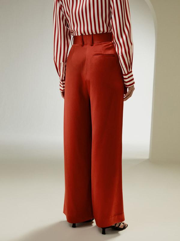 High-Waisted Wide Leg Dense Silk Pants Product Image
