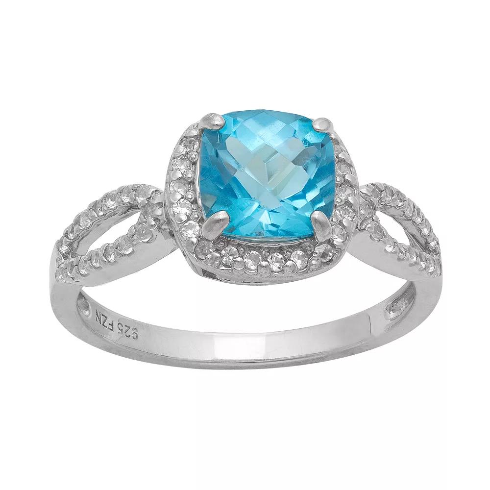 Sterling Silver Swiss Blue Topaz and Lab-Created White Sapphire Halo Ring, Women's, Size: 8, Multi Product Image