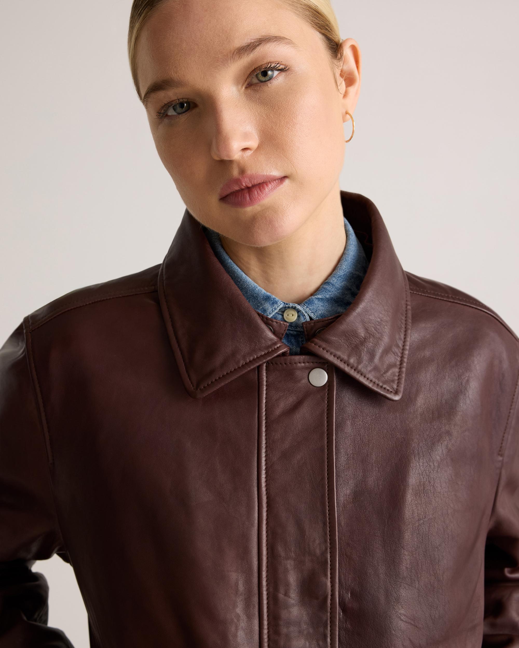 Quince | Women's Shearling Trim Aviator Jacket Leather Product Image