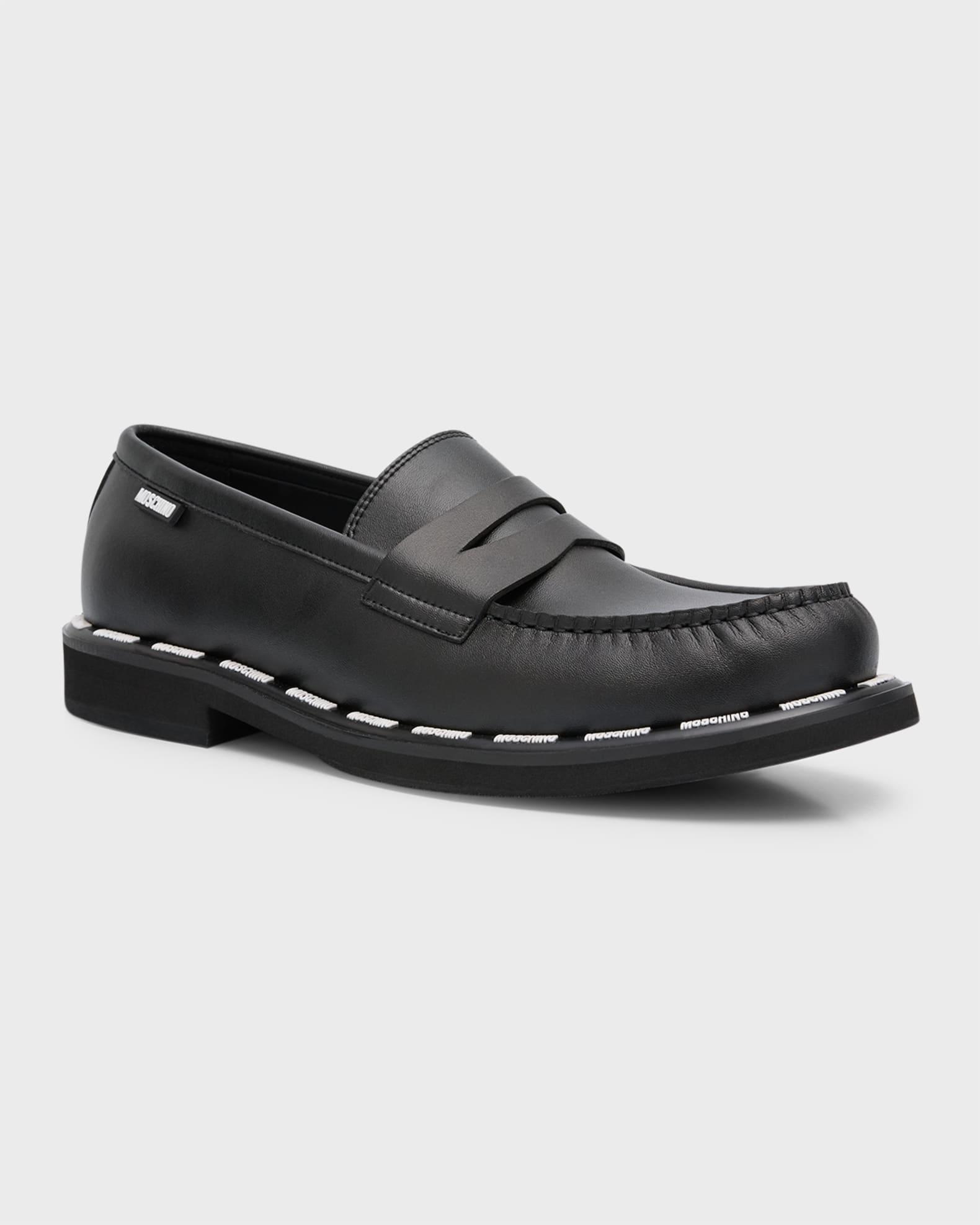 Men's Leather Penny Loafers with Logo Trim  Product Image