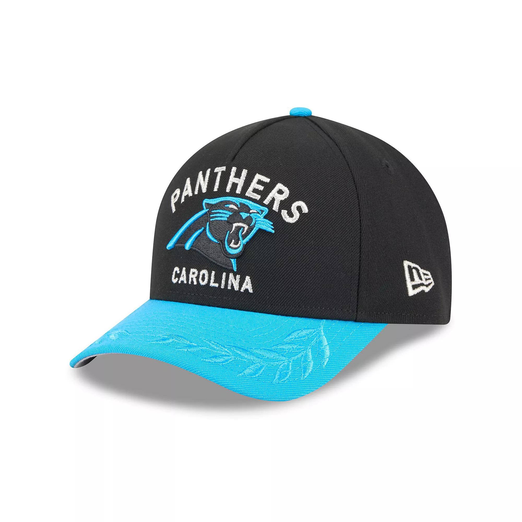 Men's New Era Black/Blue Carolina Panthers 2025 NFL Draft 9FORTY A-Frame M-Crown Adjustable Hat Product Image
