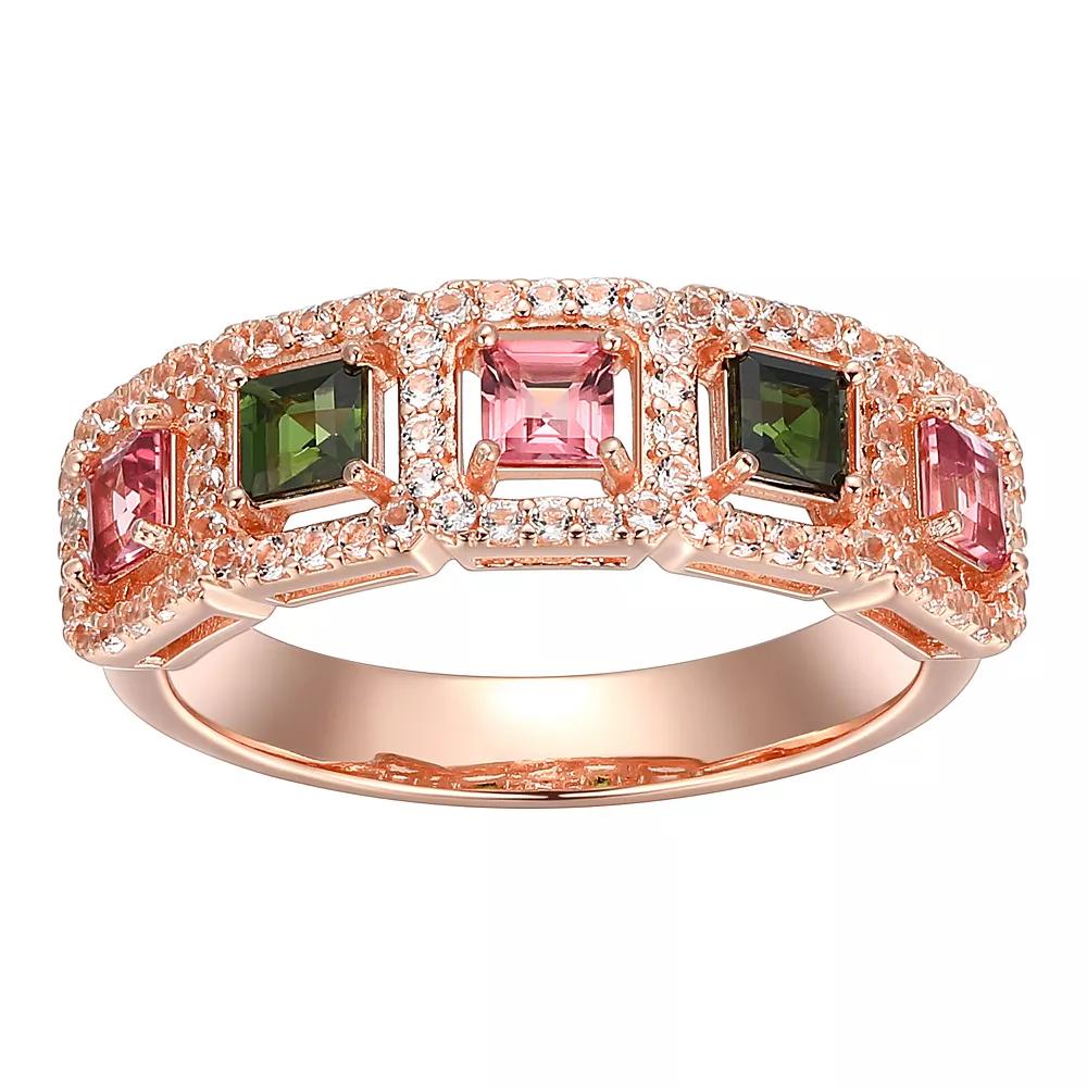 18k Rose Gold Over Sterling Silver Tourmaline With White Topaz Ring, Women's, Pink Tone Product Image