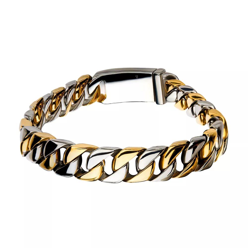 Men's Two Tone Stainless Steel Curb Chain Bracelet, Size: 8.5", Multi Product Image